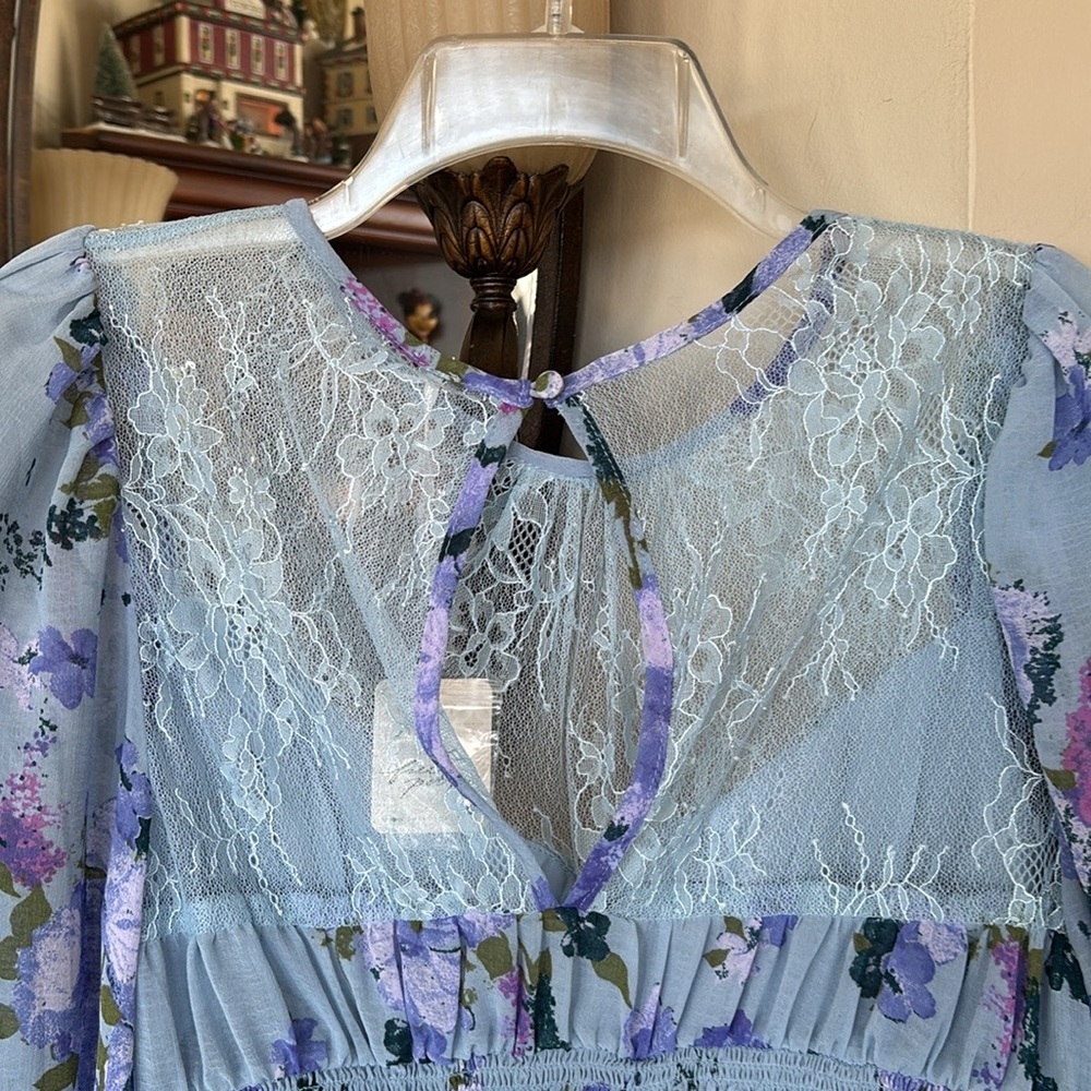Free People Blue Floral Lace Blouse - Picture 11 of 14